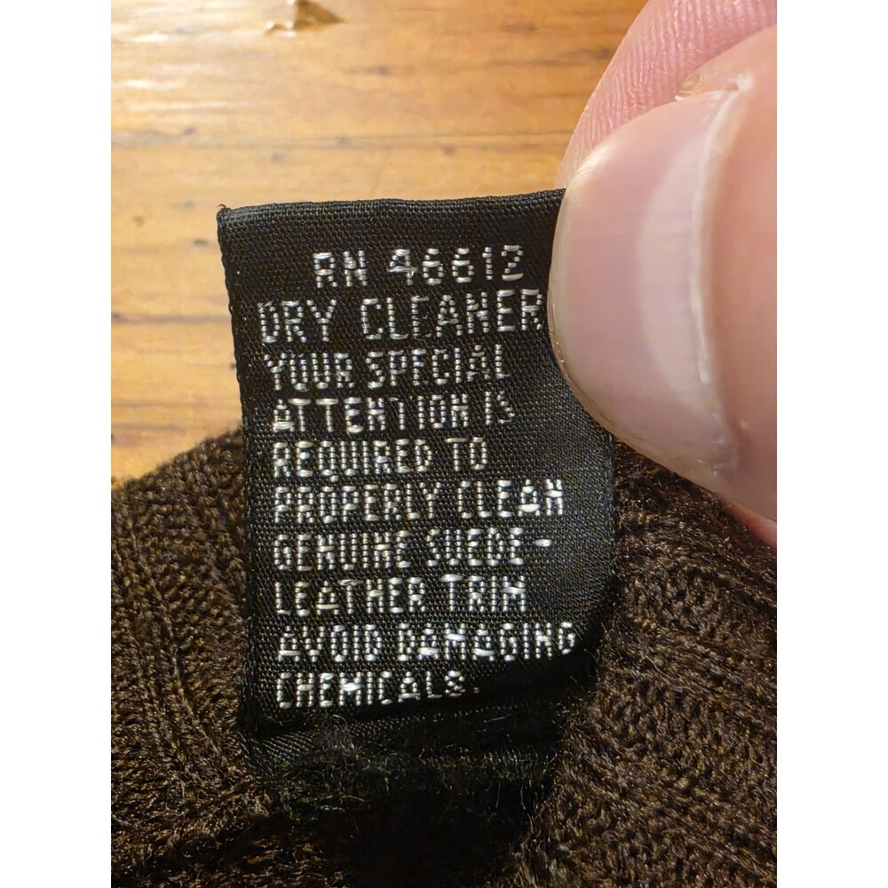 VTG 70s 80s Alan Stuart V Neck Sweater Genuine Suede Leather Patch Trim Mens Med - Picture 9 of 11
